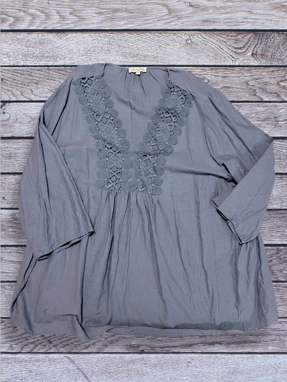 Lucy & Laurel Boho Lace-Panel blue Women's Peasant Top 3x